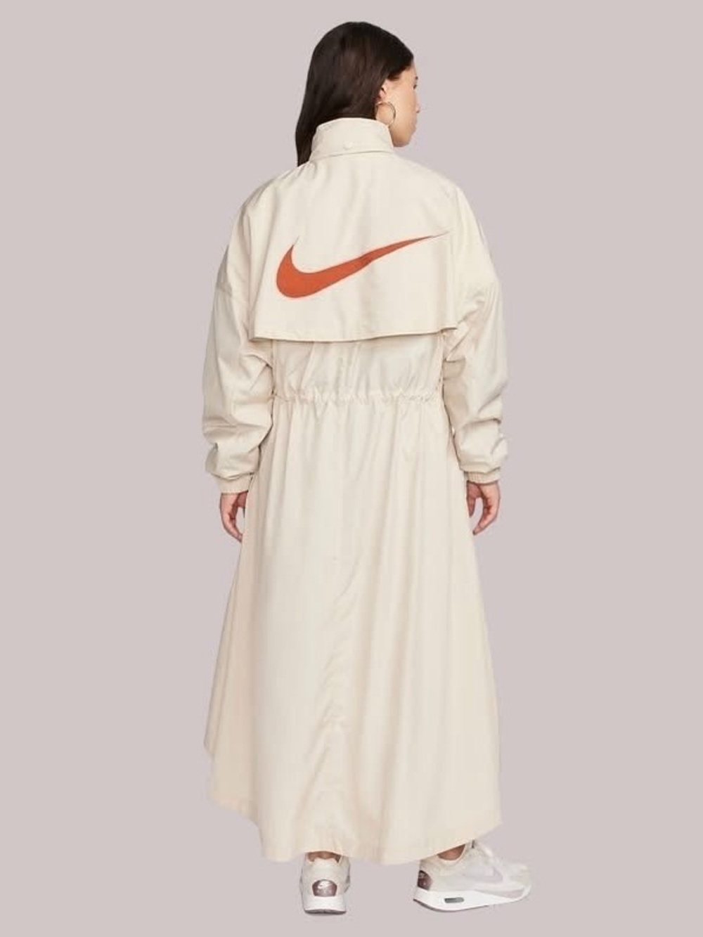 Nike Cream Longline Trench Coat with Orange Swoosh Essential